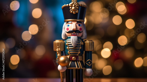 nutcracker on a Christmas bokeh background