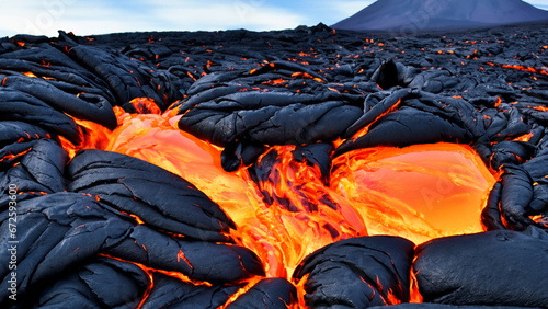 火山から流れ出る溶岩 AI生成画像