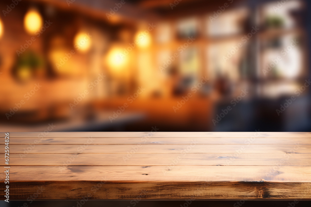 wooden table on blurred kitchen bench background wooden table on blurred kitchen bench background