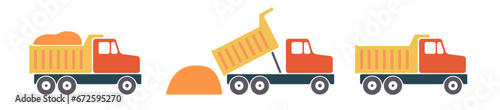 Vector Cartoon Dump Truck Color Icon. Tipper truck. Vector Cartoon Dump Truck. Vector Cartoon Dump Truck. Tipper truck.