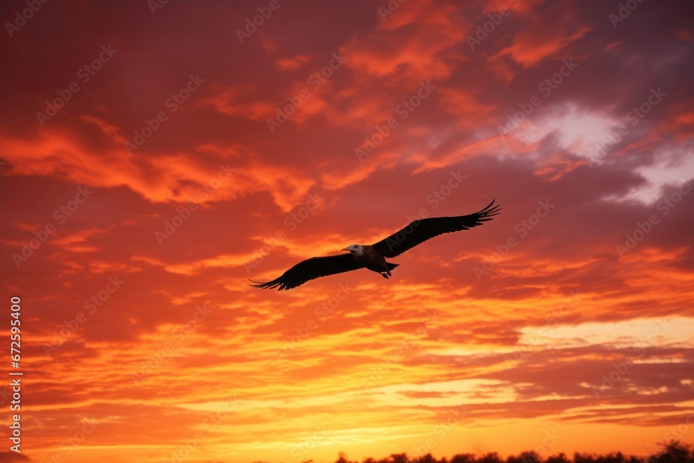 Eagle flying on the sunset time.

