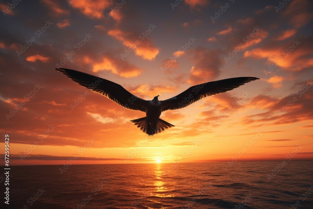 Fototapeta premium Eagle flying on the sunset time. 