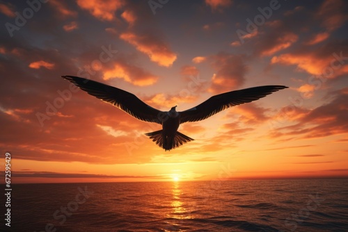 Eagle flying on the sunset time.
