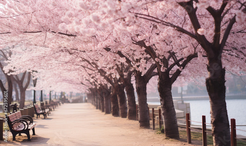 sakura blossoms near lake