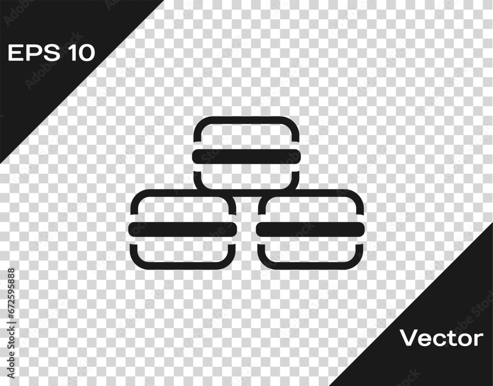 Black Macaron cookie icon isolated on transparent background. Macaroon sweet bakery. Vector Black Macaron cookie icon isolated on transparent background. Macaroon sweet bakery. Vector