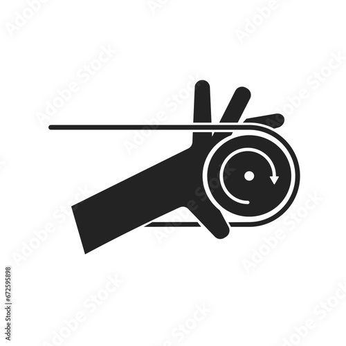 Isolated pictogram icon of hand injury pinched on belt conveyor machine, injury rolling machine for safety danger warning sign
