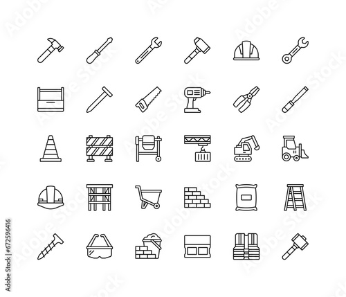 Construction and Tools icon set. Line style icons. Editable Stroke