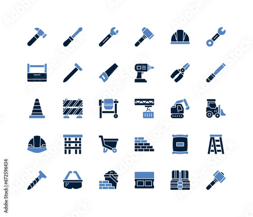 Construction and Tools icon set. Duo Tone style icons