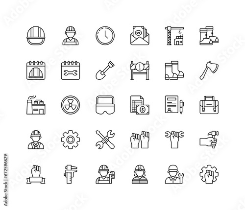 Labor icon set. Line style icons. Editable Stroke