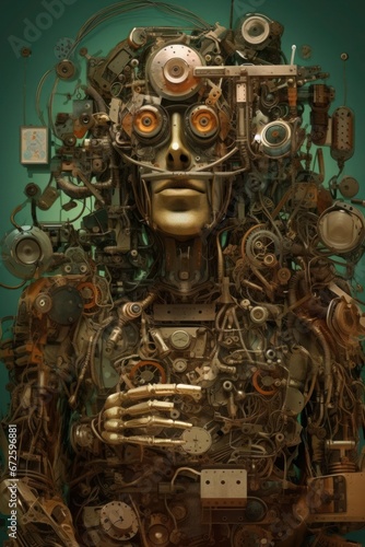 Vintage robot made of metal and steel. Generative AI.
