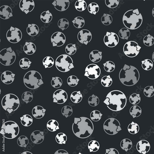 Grey The heart world - love icon isolated seamless pattern on black background. Vector