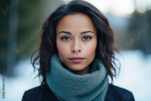 Woman alone in the forest in a winter scene