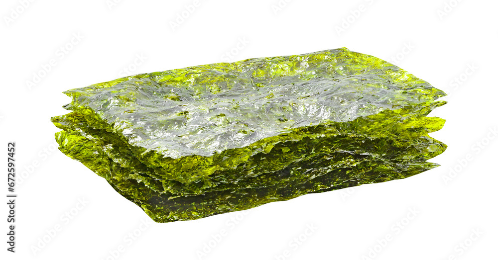 Nori, seaweed, dried rectangular sheets stacked, isolated on white background with clipping path Nori, seaweed, dried rectangular sheets stacked, isolated on white background with clipping path