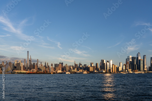 New York midtown with office buildings, panoramic view on business district sunset