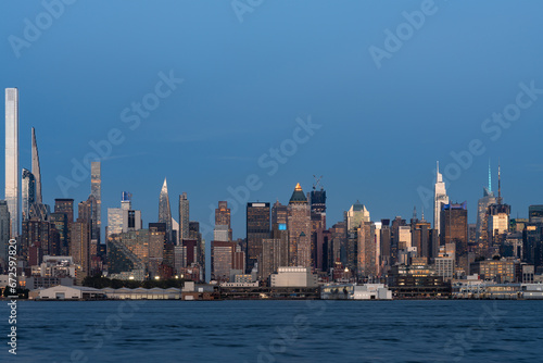 New York west side and panoramic view on skyscrapers in the evening