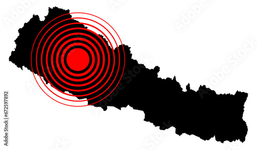 Vector illustration map of Nepal country hit by strong earthquake in Jajarkot