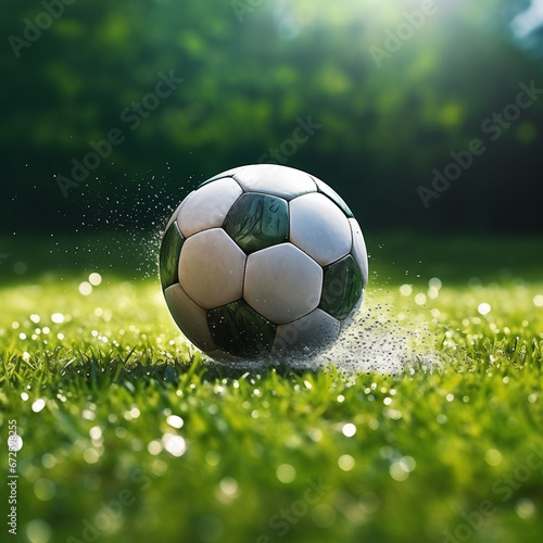 Soccer ball on green grass © Toni
