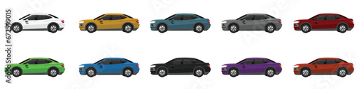 Vector or Illustrator of sedan cars colorful collection. Design of electric vehicles car. Colorful cars with separate layers. On isolated white background.
