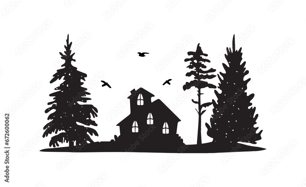 Fototapeta premium house in the forest vector silhouette