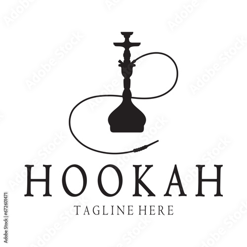 Vintage hookah, shisha or water pipe logo silhouette for club, bar,cafe,vape and shop.