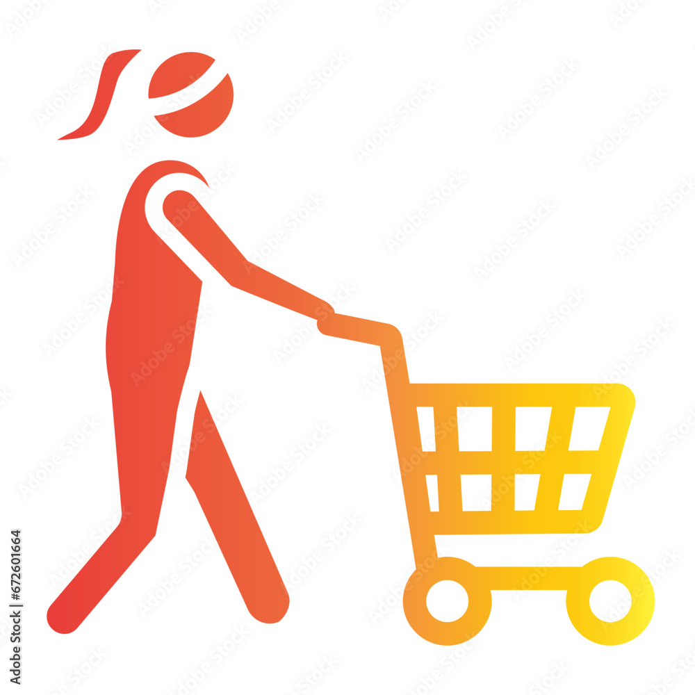 Person push shopping cart on gradient style Person push shopping cart on gradient style
