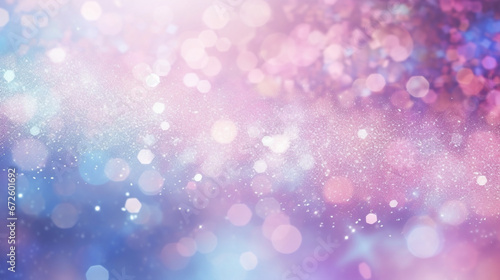 Pink and blue starry glitter feminine toned bokeh background banner - Wide pink and blue sparkling glittery star speckled background with a whoosh of stars moving through the middle