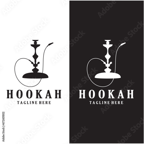 Vintage hookah, shisha or water pipe logo silhouette for club, bar,cafe,vape and shop.