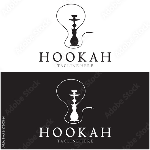 Vintage hookah, shisha or water pipe logo silhouette for club, bar,cafe,vape and shop.