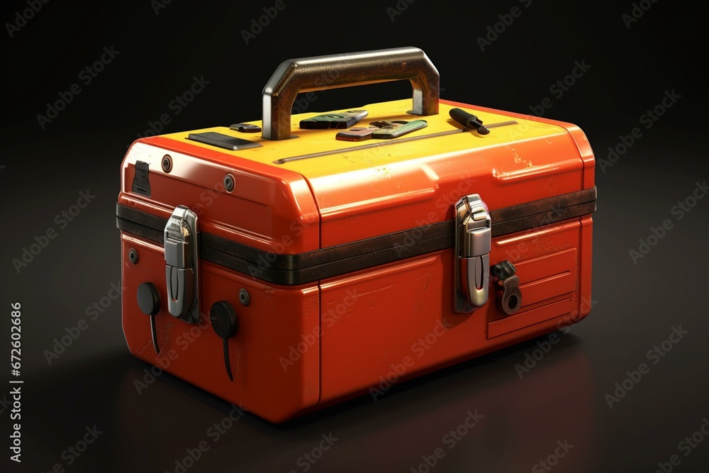 3D rendered toolbox with protective shield. Generative AI - obrazy, fototapety, plakaty 