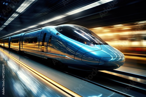 High-speed train: sleek, modern, and futuristic transportation running with panning motion