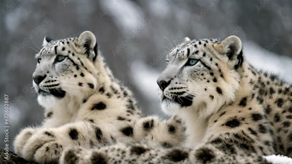 snow leopard on a rock