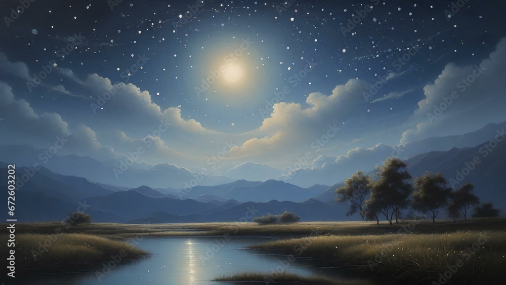 Starry Serenity: A Minimalist Celestial Landscape