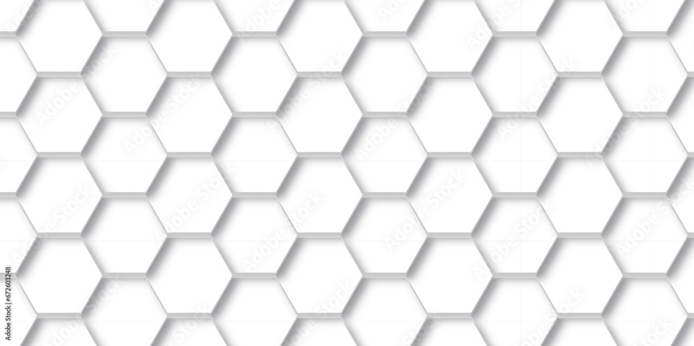 Naklejka premium Seamless pattern with hexagons Background with hexagons. Abstract background with lines. white texture background. hexagon abstract background. Surface polygon pattern with glowing hexagon.