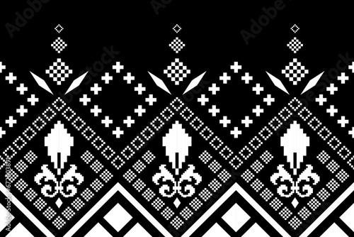 Nature vintages cross stitch traditional ethnic pattern paisley flower Ikat background abstract Aztec African Indonesian Indian seamless pattern for fabric print cloth dress carpet curtains and sarong