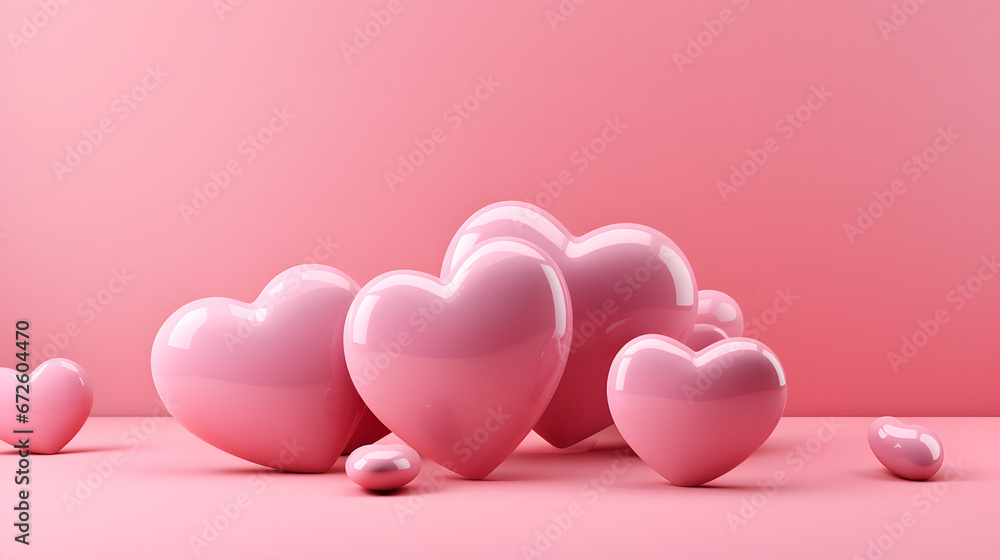 3D Pink Hearts on Pink Background. Happy Valentine's Day Background. 3D Pink Hearts on Pink Background. Happy Valentine's Day Background.