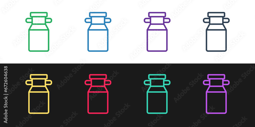 Set line Can container for milk icon isolated on black and white background. Vector Set line Can container for milk icon isolated on black and white background. Vector