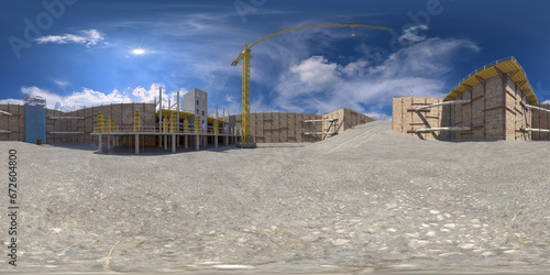 Fototapeta Naklejka Na Ścianę i Meble -  large construction site construction pit crane 360° equirectangular environment vr panorama 3d render