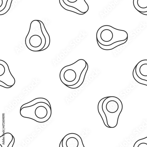 Grey line Avocado fruit icon isolated seamless pattern on white background. Vector