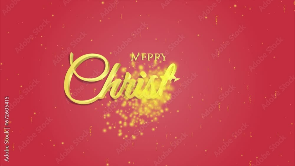 merry christmas text with confetti particle on red background, 4K animation merry christmas text with confetti particle on red background, 4K animation