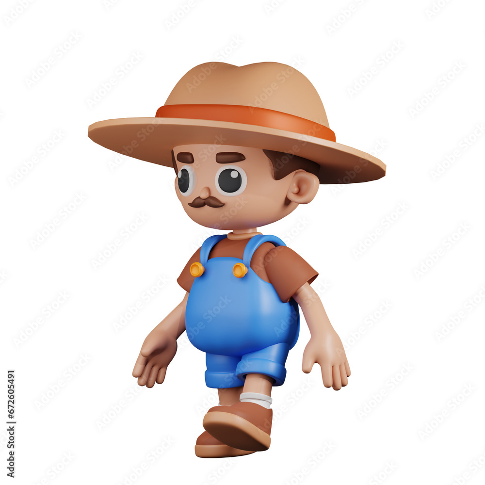 3d Character Farmer Walking Pose. 3d render isolated on transparent backdrop. 3d Character Farmer Walking Pose. 3d render isolated on transparent backdrop.