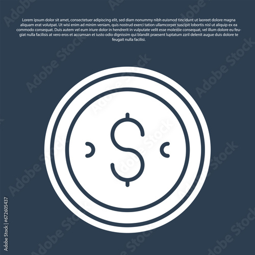 Blue line Coin money with dollar symbol icon isolated on blue background. Banking currency sign. Cash symbol. Vector