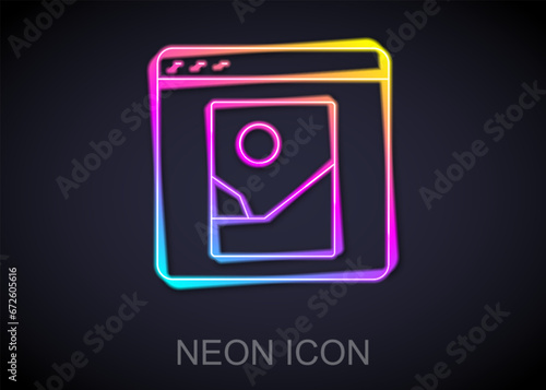 Glowing neon line Photo retouching icon isolated on black background. Photographer, photography, retouch icon. Vector