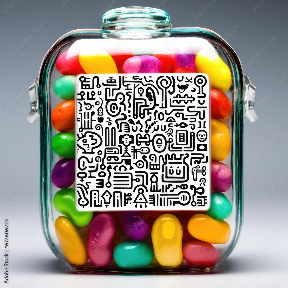 Obraz premium AI generated illustration of rainbow jelly beans in a glass jar