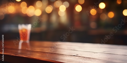 empty bar table mock-up in coffee house bar bokeh blurred background - Generative ai © Lukasz Czajkowski