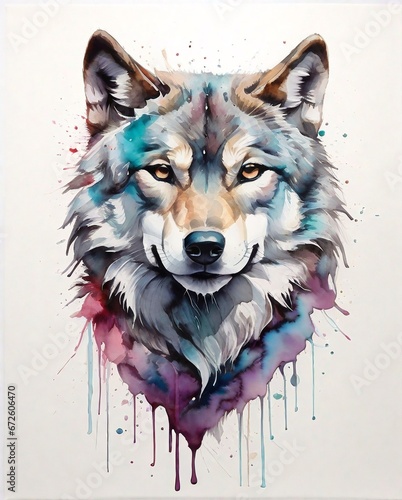 Wolf head, watercolor splash art , abstract background