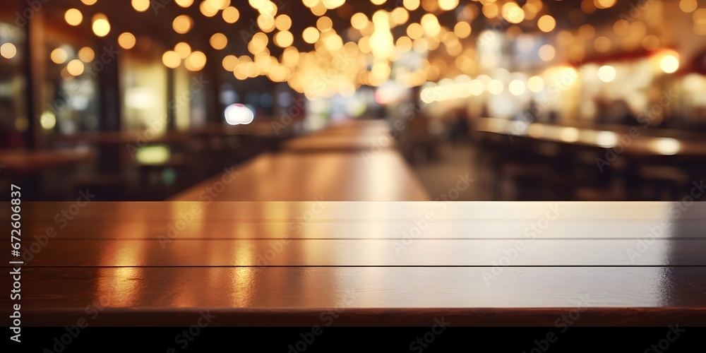 empty bar table mock-up in coffee house bar bokeh blurred background - Generative ai