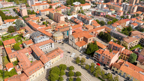 Tableau sur toile Aerial view of the parish church of San Remigio in Vimodrone, in the metropolitan city and archdiocese of Milan, Italy