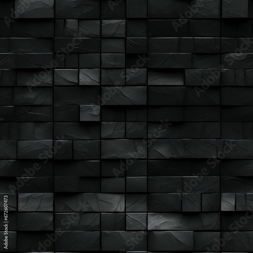 Black wall featuring an intricate pattern of black geometric shapes, AI-generated.