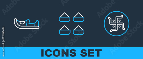 Set line Hindu swastika, Indian shoes and spice icon. Vector
