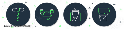 Set line Beer helmet, brewing process, Wine corkscrew and belly icon. Vector